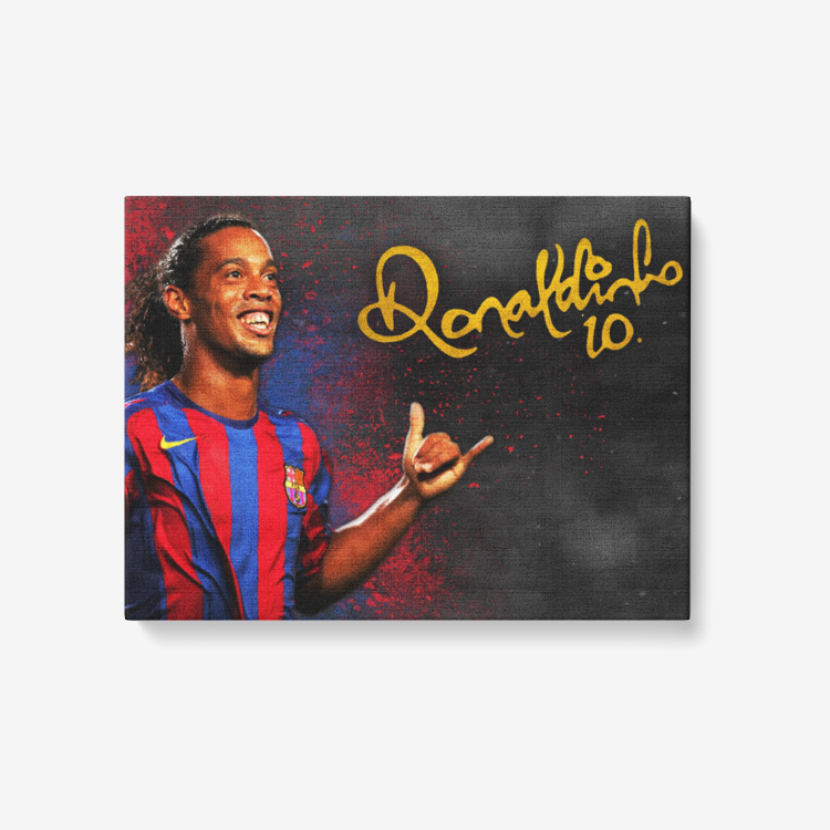 Ronaldinho Barcelona 1 Piece Canvas Wall Art for Living Room - Framed Ready to Hang 24"x18"