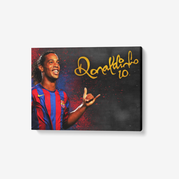 Ronaldinho Barcelona 1 Piece Canvas Wall Art for Living Room - Framed Ready to Hang 24"x18"