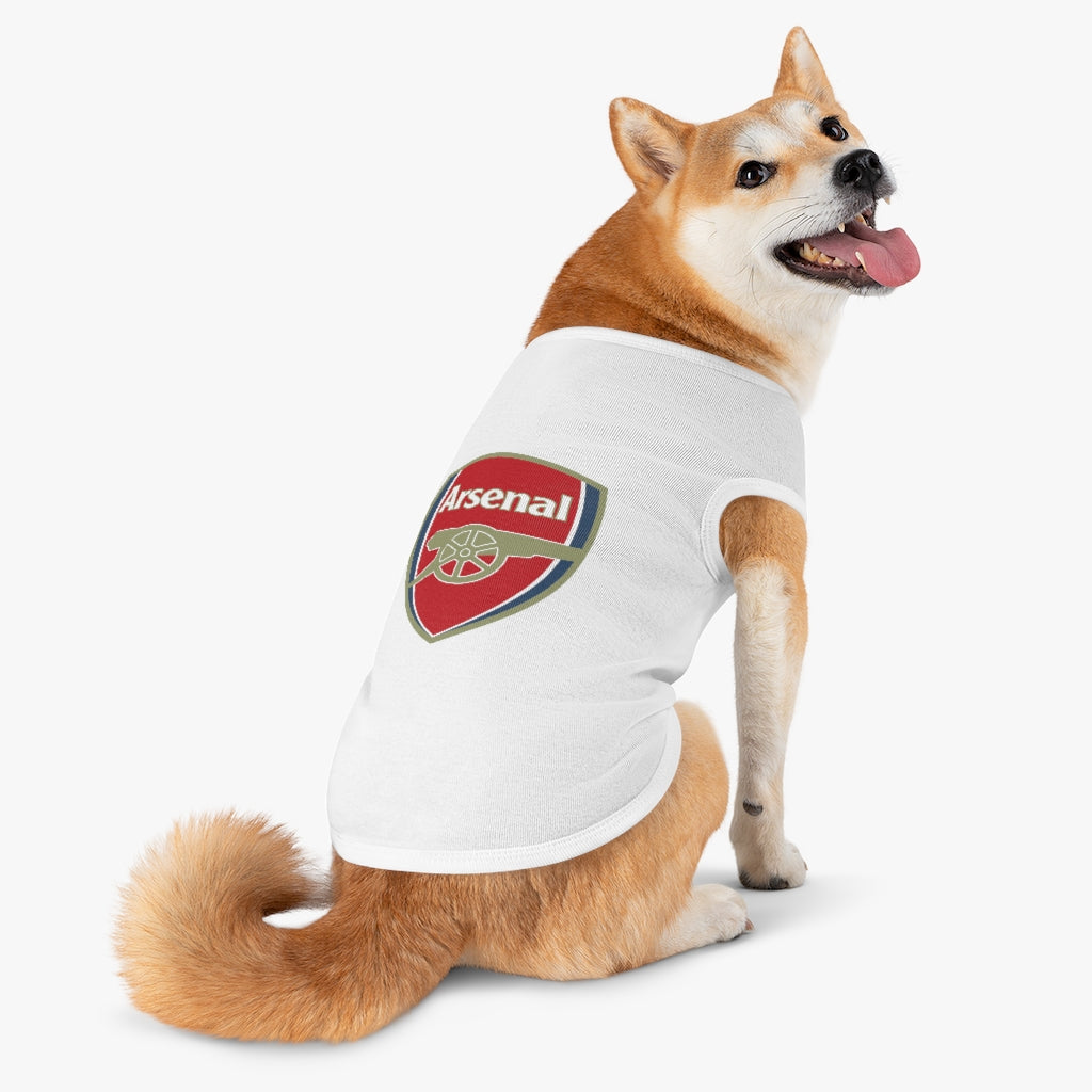 ARSENAL on X: A pet dog wearing Arsenal colours.